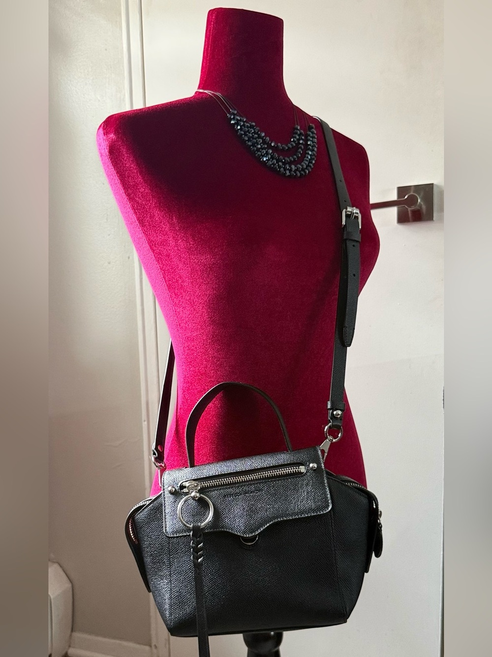 Rebecca Minkoff Saffiano Leather Black Gabby Top Handle Satchel Crossbody Bag